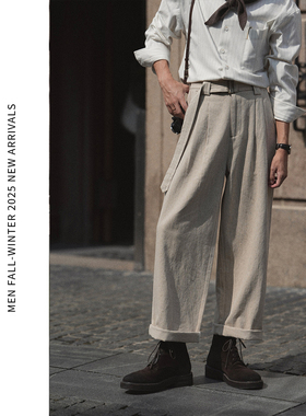 ELI【白日梦想家】斜纹水洗麻棉混纺秋季复古休闲牛仔裤直筒长裤