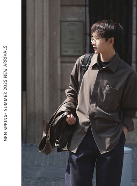 ELI【云杉】天丝混纺春夏双门禁休闲宽松上衣纯色衬衫长袖衬衣男