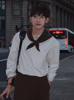 Eli 【巴黎旧刊】新疆棉复古知识份子牛津纺细条纹长袖男士衬衫