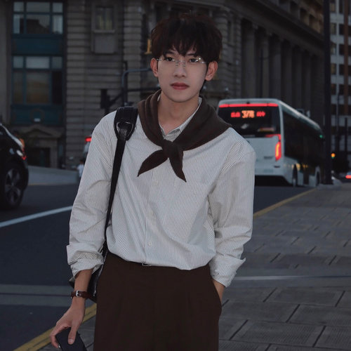 Eli 【巴黎旧刊】新疆棉复古知识份子牛津纺细条纹长袖男士衬衫