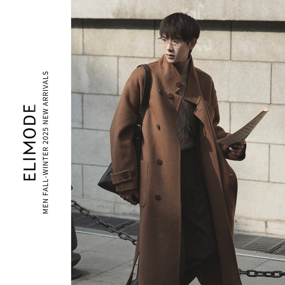 ELI【安第斯山】立领轻奢山羊绒混纺秋冬电影感双面呢大衣外套,男装,毛呢大衣,淘宝优惠券,粉丝福利购,淘宝优惠卷