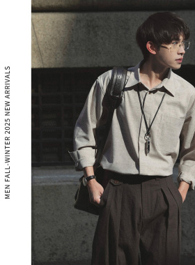 ELI【椿树】可机洗春夏亚麻混纺透气垂感花纱抗皱细条纹长袖衬衫