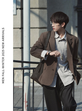 ELI【一木】橡木棕亚麻混纺半里衬休闲西装外套