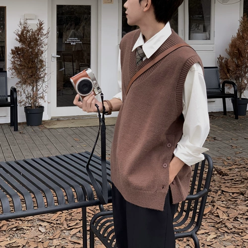 Демисезонный ретро свитер, цветной жилет, свободный крой