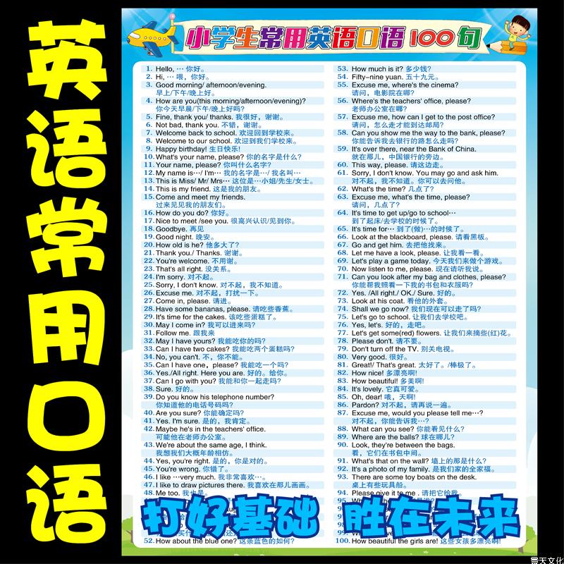 小学生常用英语口语100句英语字母入门挂图单词句型墙贴画海报纸