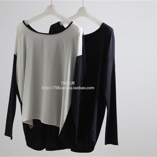 2a755舒适宽松长袖 上衣女款 尖货特推真丝拼接针织衫 798