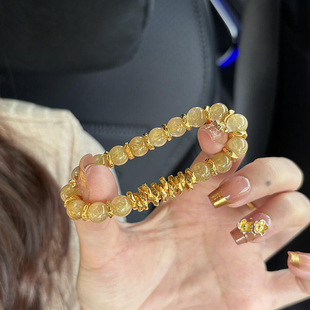 天然金丝发晶S925银盘缠手串新中式平安赋能招财幸运水晶手链女