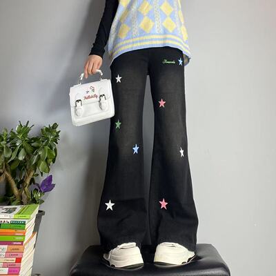女童印花彩色五角星牛仔裤春秋款