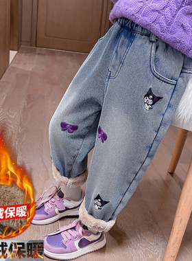 女童加绒加厚牛仔裤冬季儿童棉裤一条过冬新款女宝宝冬装加厚裤子
