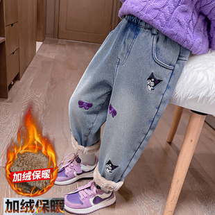 冬季 加厚裤 儿童棉裤 女宝宝冬装 子 一条过冬新款 女童加绒加厚牛仔裤
