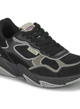 代购GUESS女士运动板鞋轻便缓震耐磨透气黑色皮革网布合成材质