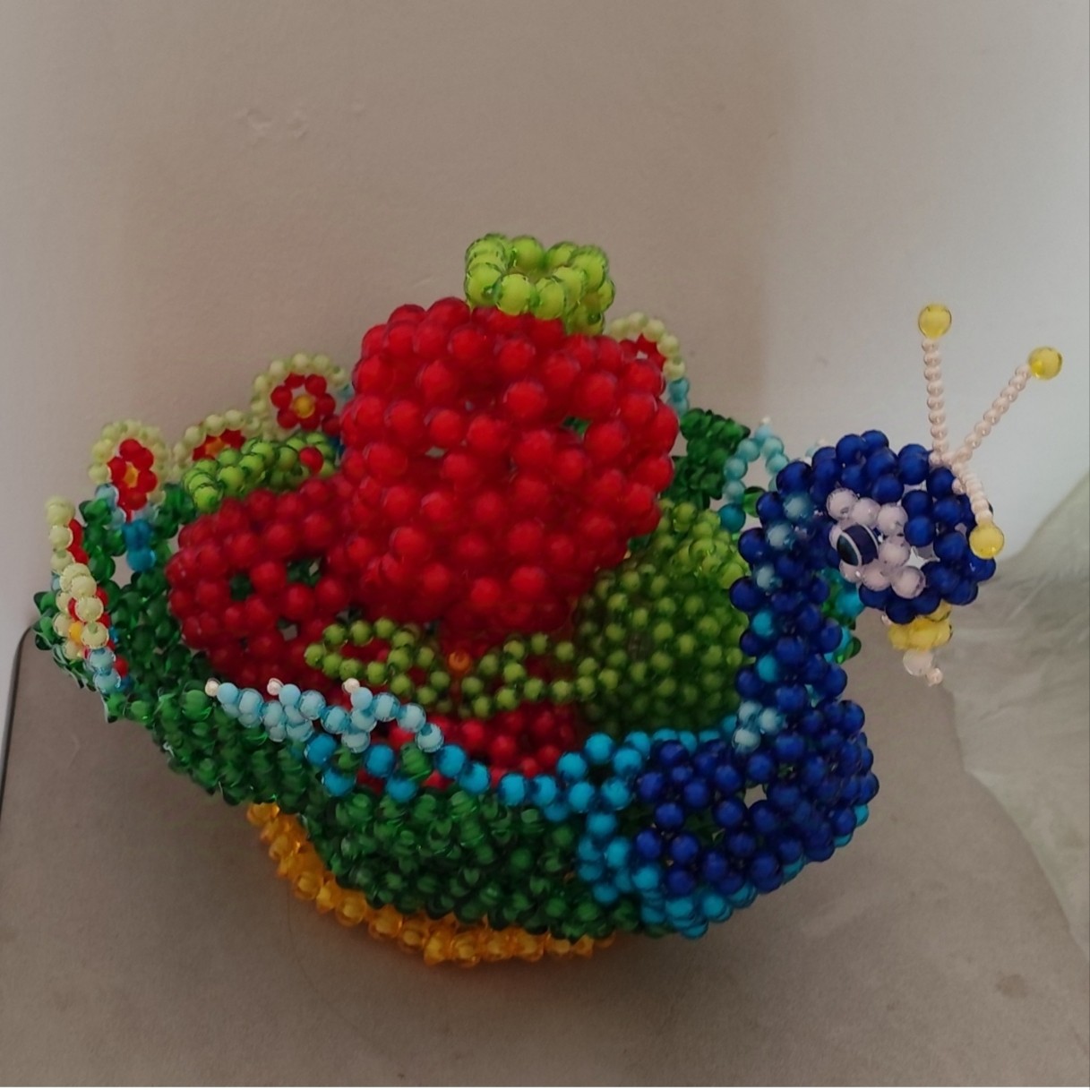 手工串珠成品孔雀果盘创意水果盘家居客厅摆件零食干果收纳盘