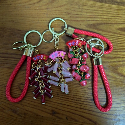 【手工串珠成品】平安喜乐苹果鞭炮 汽车钥匙扣女包挂件可爱礼品