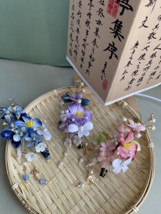 落花怜兮【叶音】绒花发饰粉色紫色蓝色红色系汉服头饰仙女发饰