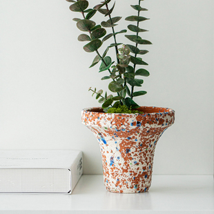 外贸新款陶瓷小花盆多肉兰花专用红陶盆造景盆景盆艺术复古粗陶盆
