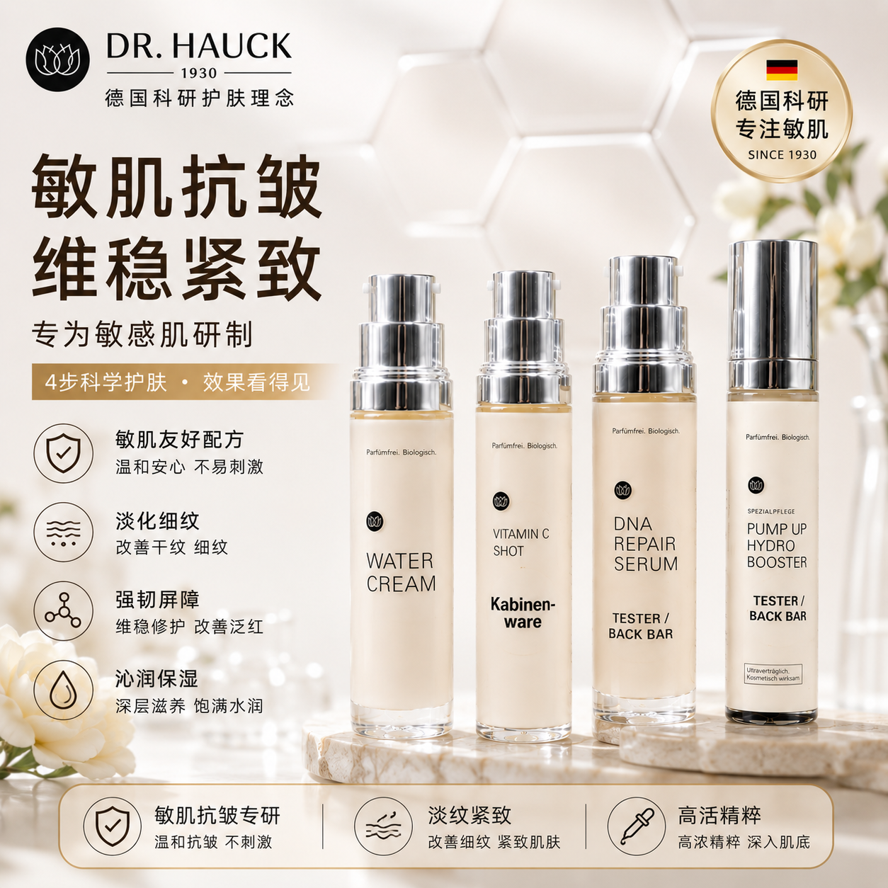 在途 德国Dr Hauck虾青素脸部御龄修复乳液&丰盈嫩肤补水精华50ml