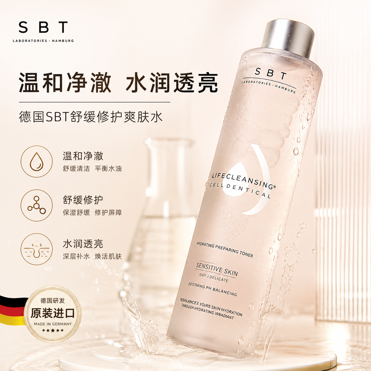力推德国SBT抗皱锁水爽肤水200ml含细胞激活原液不含硅所有肤质可