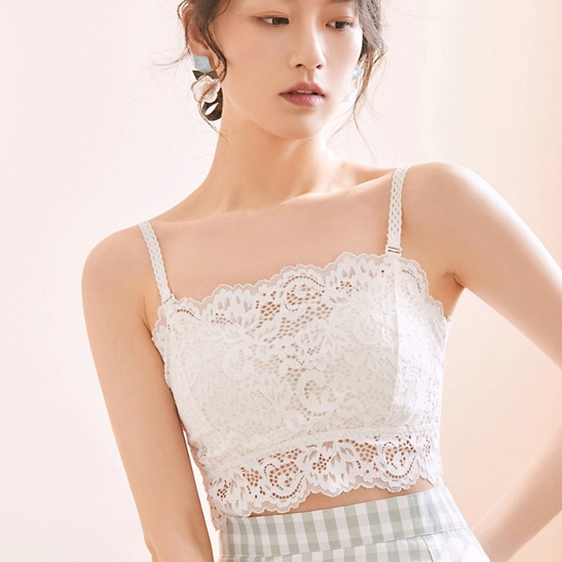 蕾丝抹胸内衣防走光遮胸女内搭美背吊带小背心带胸垫文胸一体裹胸
