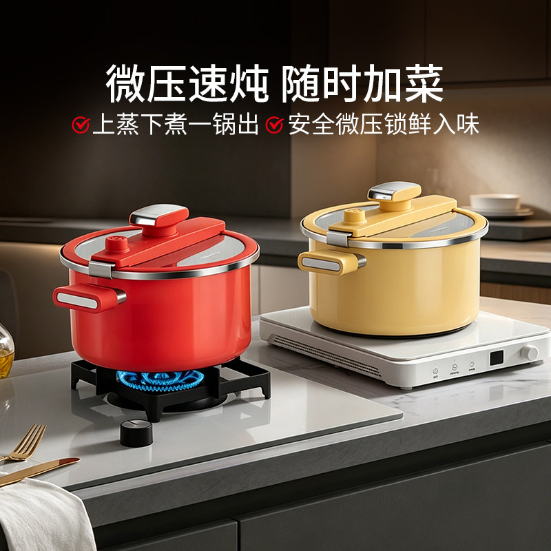德世朗6L大容量汤锅微压锅家用焖烧无涂层蒸煮锅电磁炉燃气灶通用