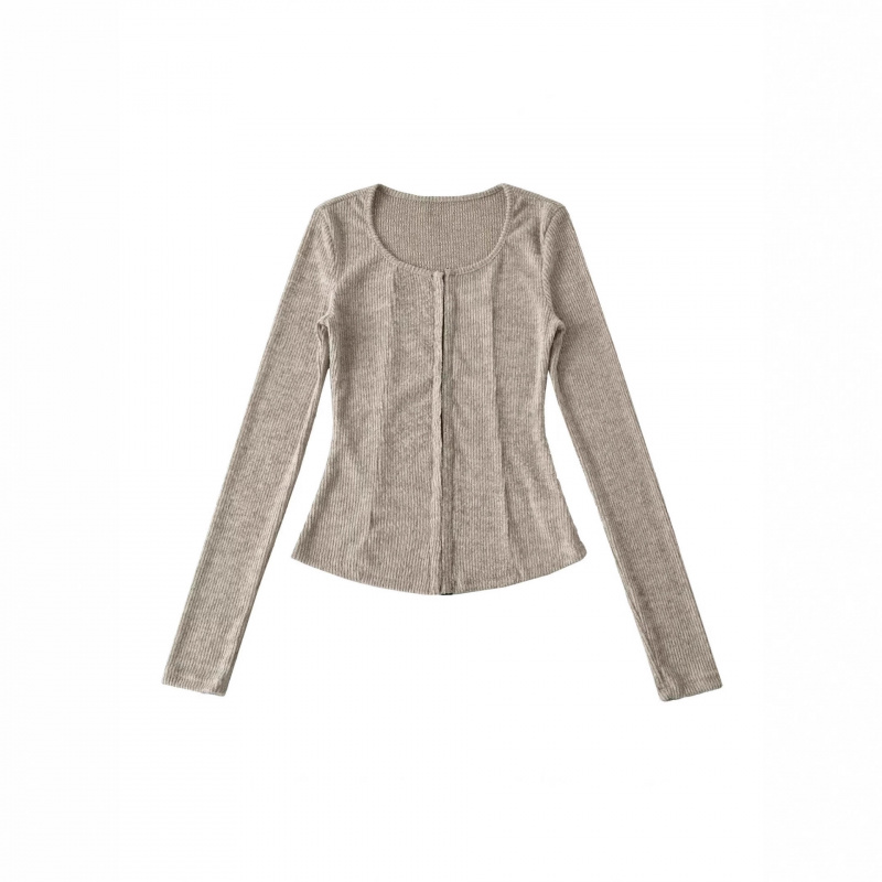 NSS美式辣妹圆领拉链藏修T恤女秋