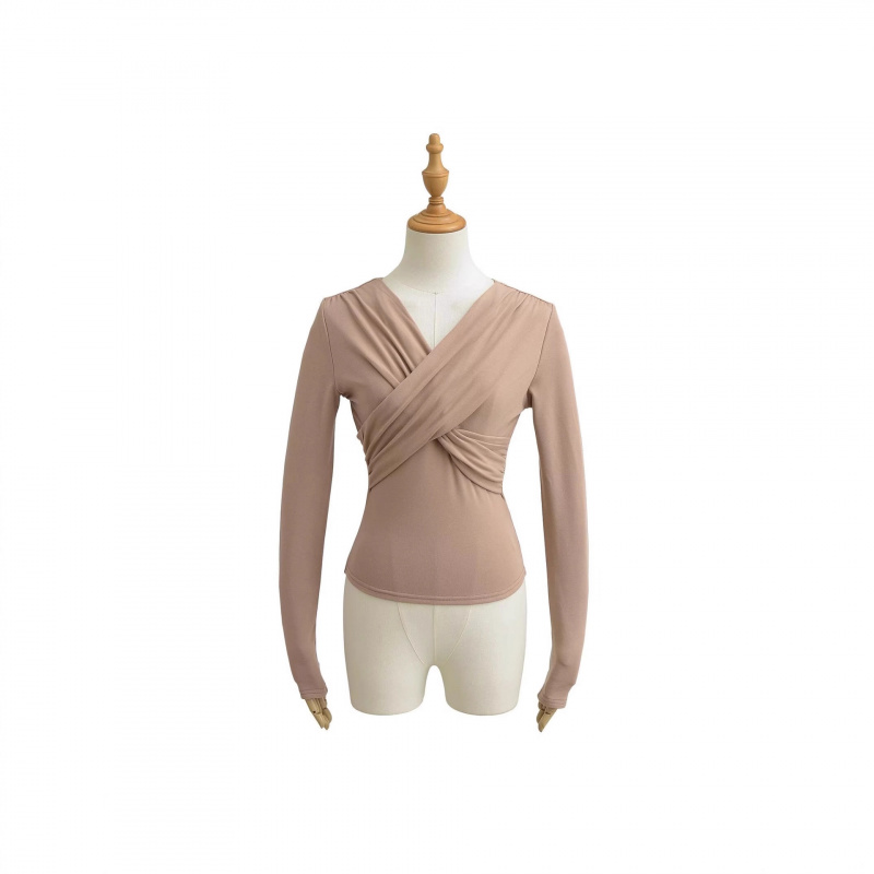 NSS交叉V领长袖修身T恤女秋冬韩