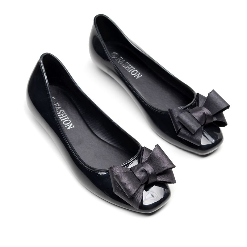 新款韩国蝴蝶结甜美方头平底鞋