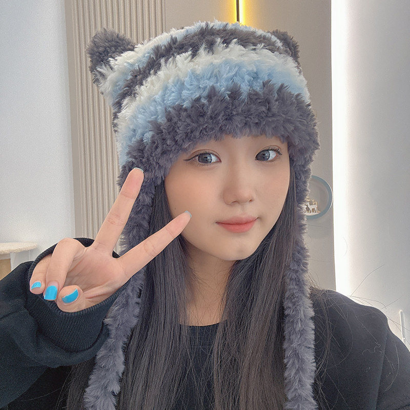 猫耳帽编织材料包手工diy粗毛线团仿皮草帽子冬季送女友闺蜜礼物