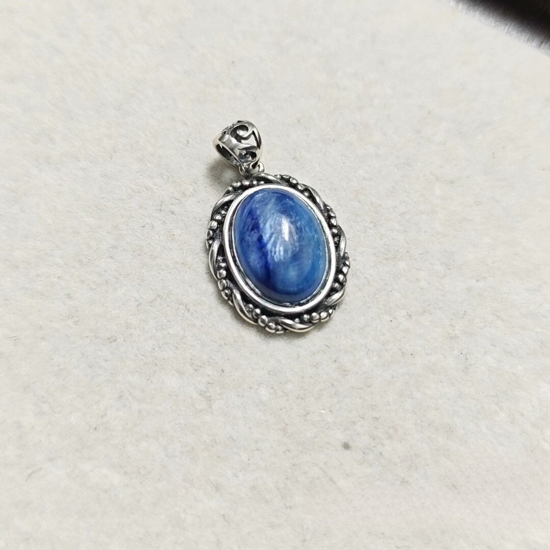 天然蓝晶石吊坠项链挂坠泰银925银镶嵌主石12*16项链复古vintage