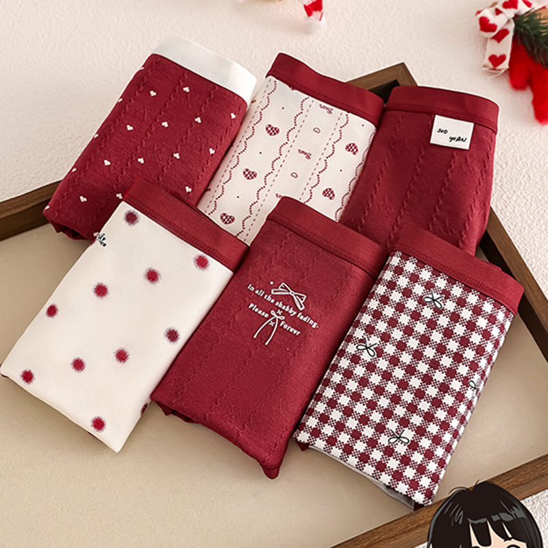 圣诞风可爱少女卡通印花新款RC棉内裤女10A抑菌本命年棉质女内裤