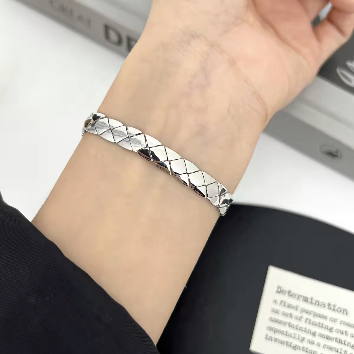 s925银新款编织手链女时尚个性独特轻奢小众设计高级感菱格复古