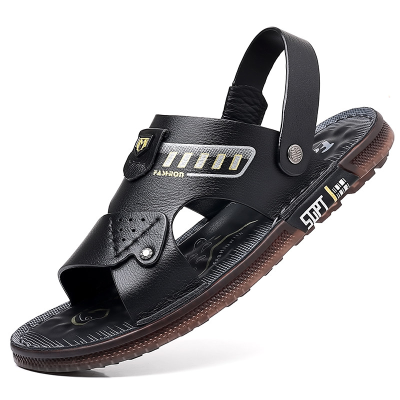 SOFT-SOLED MENS SANDALS TOP LAYER COWHIDE COW TENDON SOLE SUMMER CASUAL BEACH SHOES NON-SLIP OUTSIDE WEAR DAD SHOES OUTDOOR DRIVING