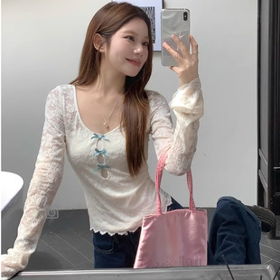 蝴蝶结蕾丝打底衫 新款 显瘦甜辣长袖 修身 早秋韩版
