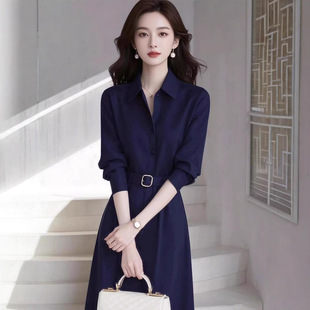 春季出席重要场合气质女神范轻奢高级感上流社会蓝色收腰连衣裙子