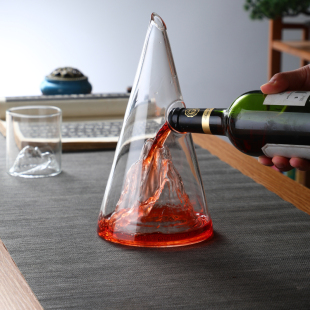 欧式观山金字塔醒酒器创意锥形玻璃瀑布醒酒壶玫瑰红酒杯高脚杯