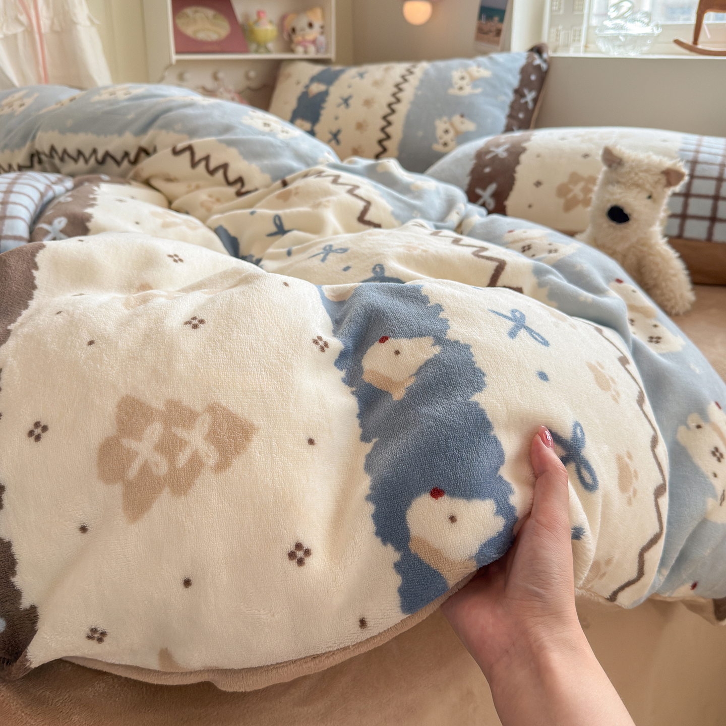 冬季加厚保暖牛奶绒床上四件套