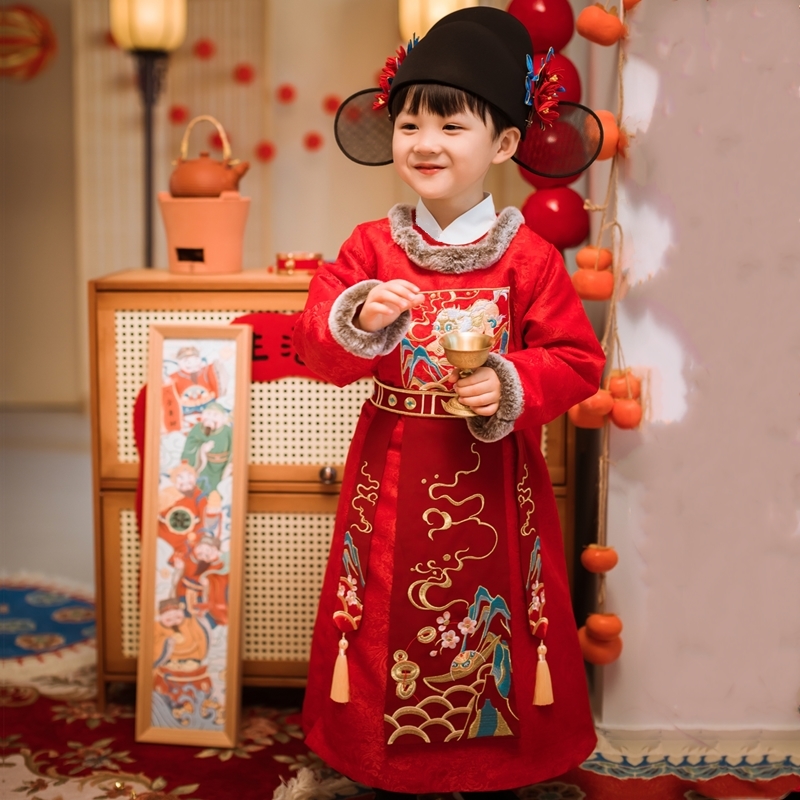汉服过年服男童汉服唐装圆领袍