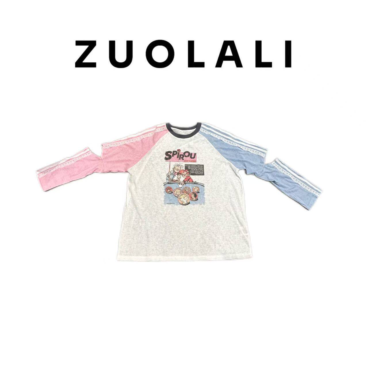 ZUOLALI/左拉励【卡通桌球】拼接蕾丝花边镂空设计-长袖上衣