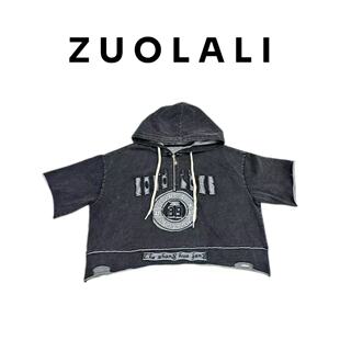 新款 89号 个性 字母贴布连帽设计 T恤 ZUOLALI 短袖 左拉励