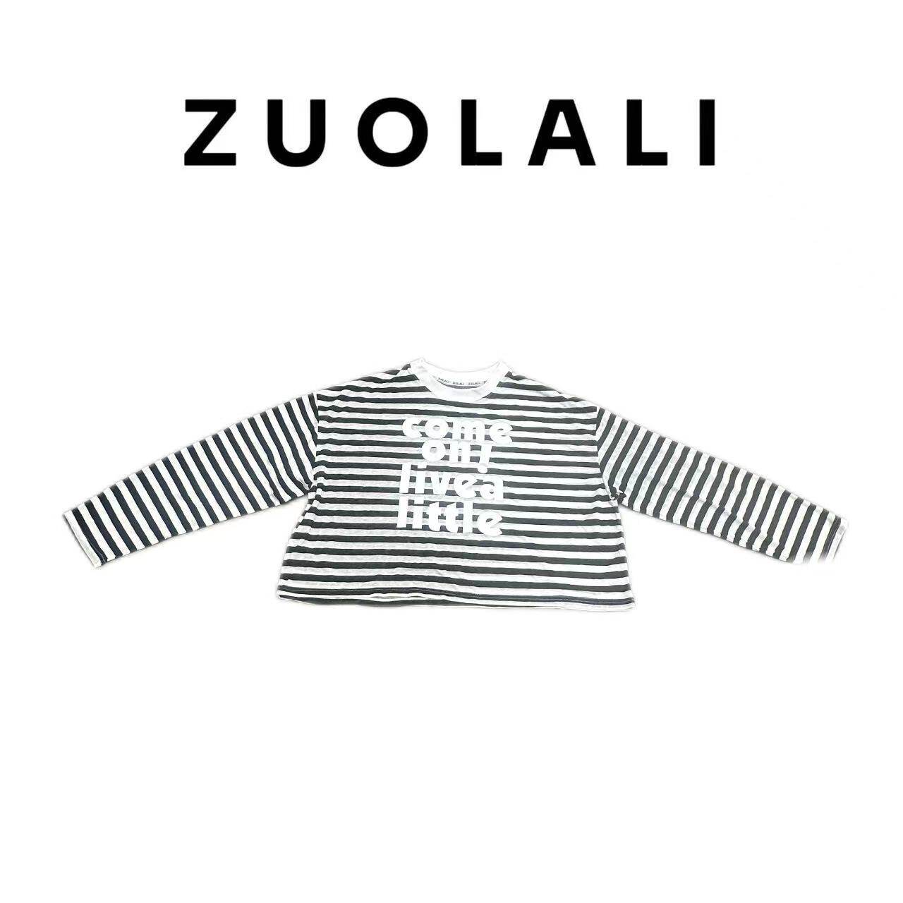 ZUOLALI/左拉励【斑马纹】韩系百搭字母印花条纹设计-长袖上衣
