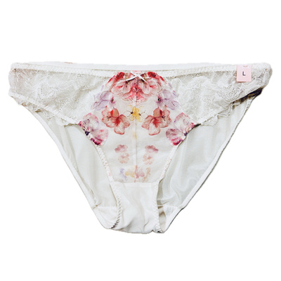 Nayomi原单女式高叉三角包臀裤性感透视刺绣提花蕾丝蝴蝶结大码