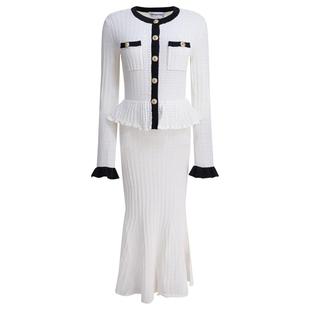CONTRAST SelfPortrait女连衣裙修身 针织裙WHITE POINTELLE KNIT