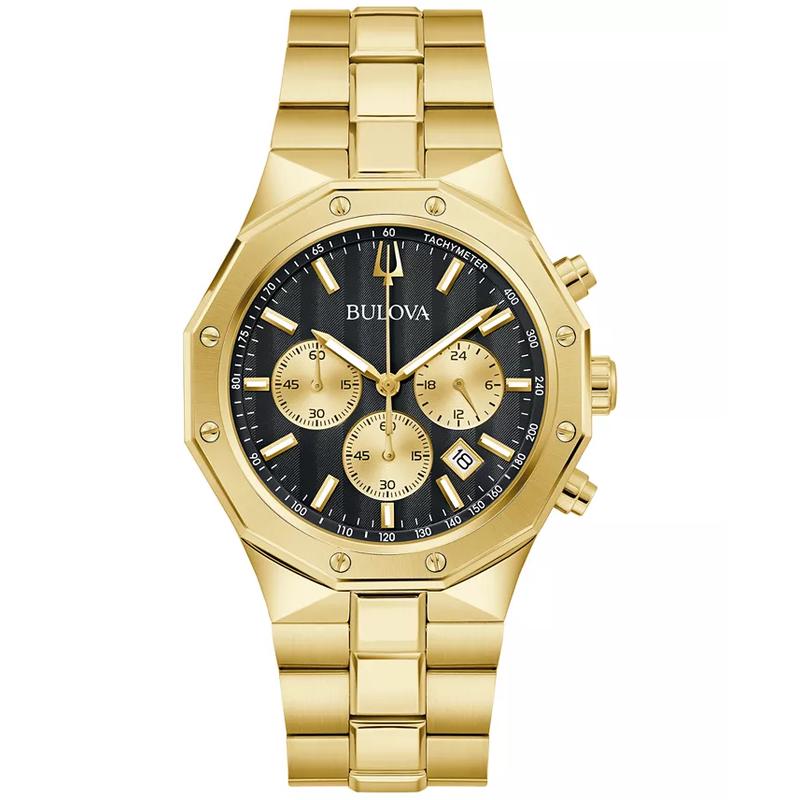 BULOVA/宝路华男士机械计时金表mm不锈钢表带防水三键