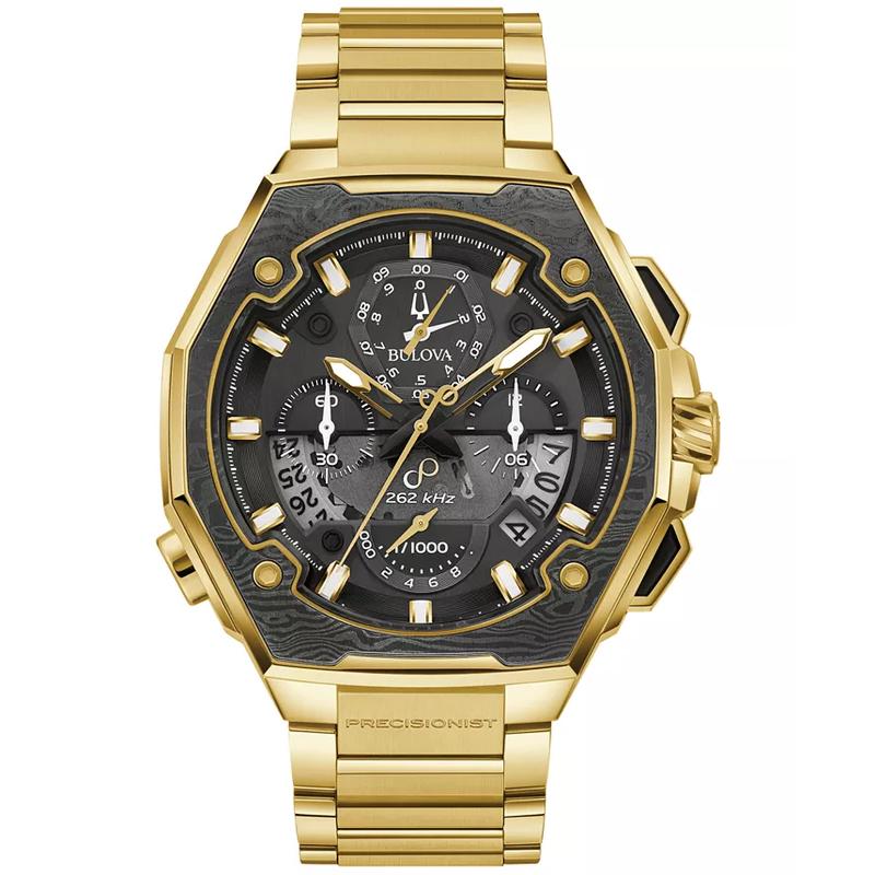 BULOVA/宝路华男士机械表黑盘金钢表带mm防水