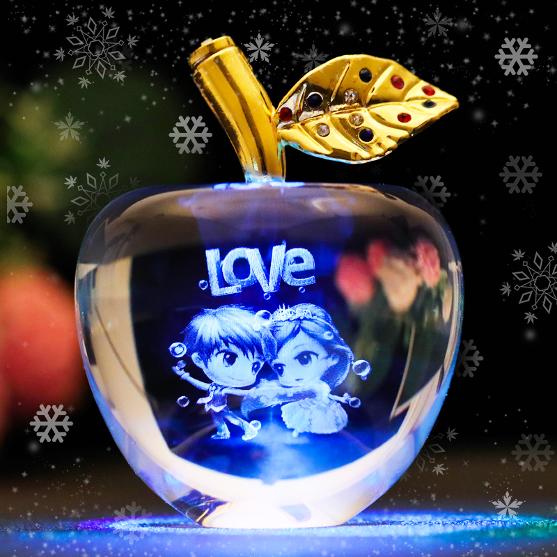 圣诞礼物平安夜水晶苹果创意实用发光摆件送男朋友女生儿童节闺蜜