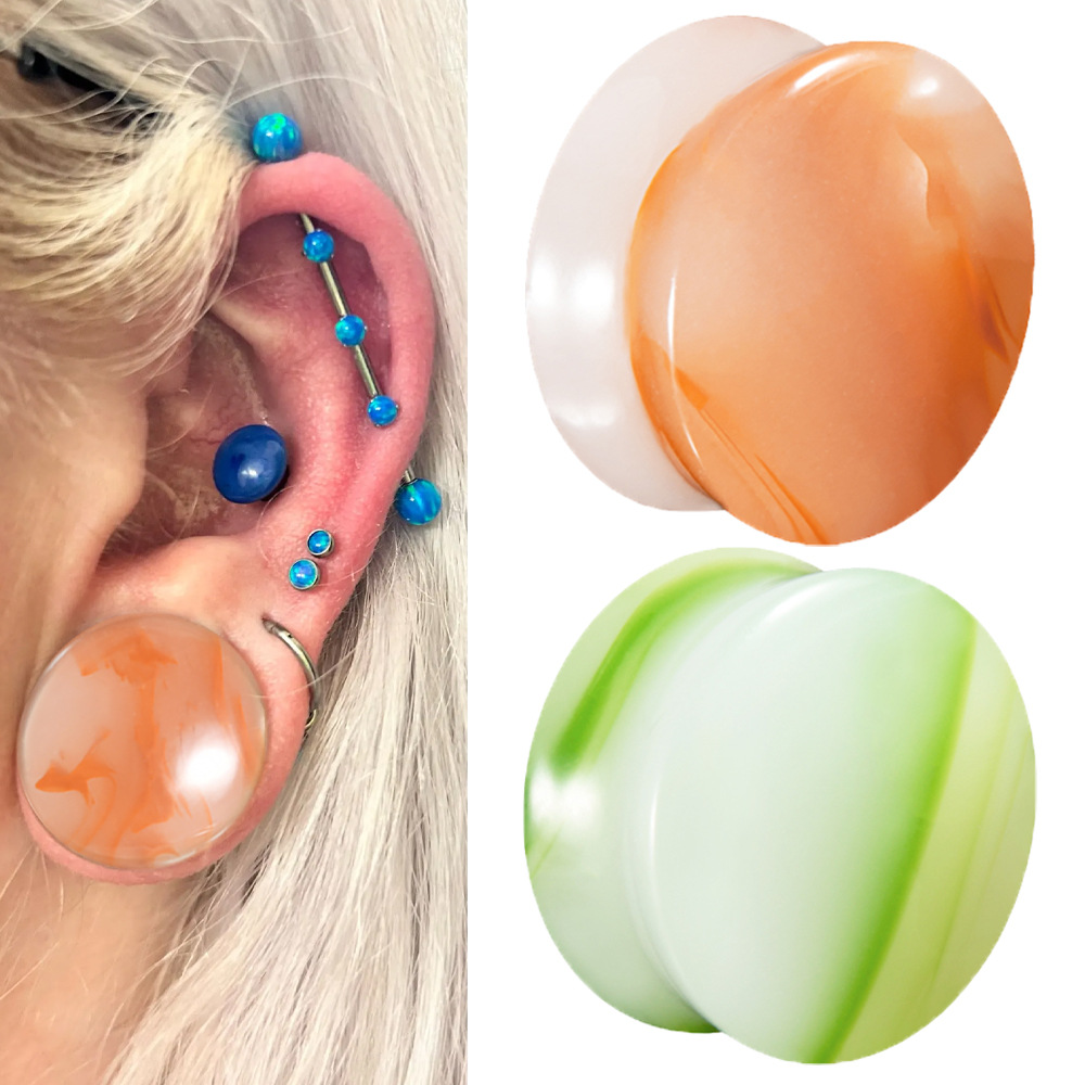 仿玛瑙图案玻璃耳扩 防过敏一体腰鼓耳廓饰品6-30mm 耳洞扩大耳钉