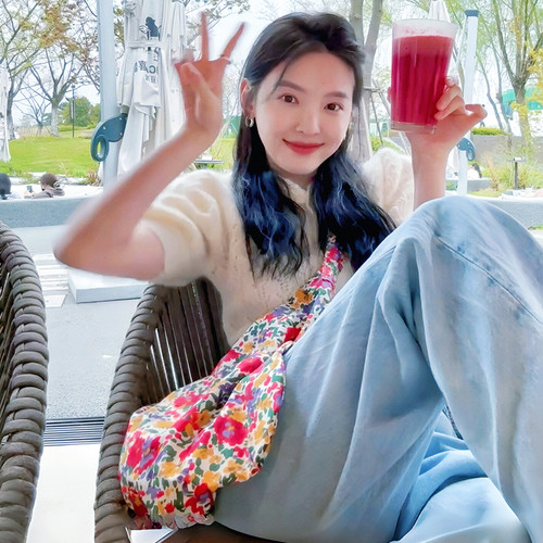 章若楠同款碎花帆布包2025春新款韩国ins单肩包韩系慵懒风斜挎包