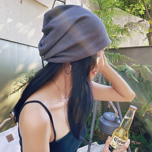 日系显脸小黑色堆堆帽女素颜百搭帽子秋冬保暖护耳包头针织冷帽男