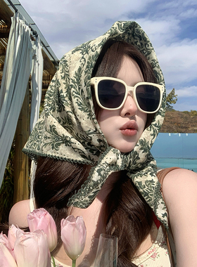 2025新款复古民族风棉纱丝巾女春夏季海边拍照小方巾户外防晒头巾