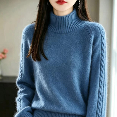 100%羊毛女半高领加厚宽松麻花亲肤保暖针织秋冬纯色打底衫女装