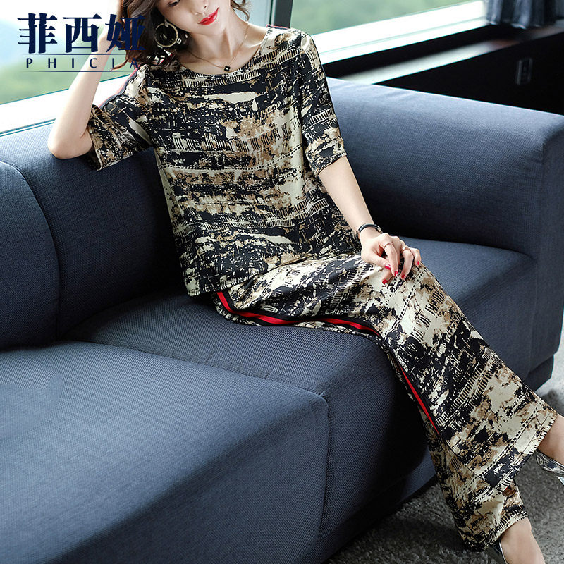 菲西娅休闲时尚阔腿裤套装女2019夏装新款流行洋气印花上衣两件套在类目 女装/女士精品, 套装/学生校服/工作制服, 时尚套装中 - 来自Buy2taobao.com提供专业的淘宝代购服务